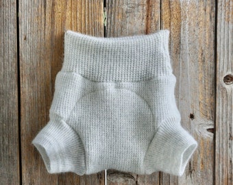 Upcycled Cashmere Soaker Cover Diaper Cover With Added Doubler Light Gray SMALL 3-6 Months