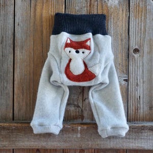 Upcycled Cashmere Merino Wool Diaper Cover: Fox Applique, Newborn Size