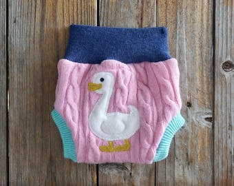 Upcycled Cashmere Diaper Cover Soaker Cover With Goose  Applique  SMALL ( 3-6 Months)
