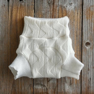 Upcycled Cashmere Soaker Cover Diaper Cover With Added Doubler Cream Pattern SMALL 3-6  Months