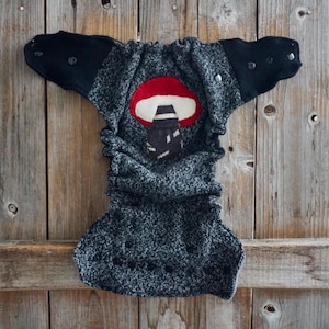 Upcycled Cashmere Lambswool Nappy Cover: Heather Gray & Black Fox Applique