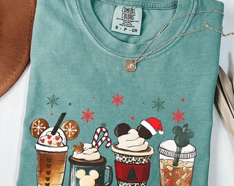 Disney Christmas Coffee T-shirt, Coffee Lover Disney Shirts, Women Coffee Shirt, Disney Christmas Shirt, Mickey Latte Shirt, Comfort Colors®
