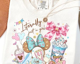 Disney Coquette Bow Literally Just A Girl Shirt, Disneyland Girl's Trip Shirt, Disneyland Mickey Minnie Ears Park Trip Shirt,Comfort Colors®