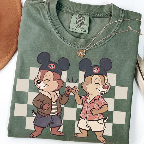 Comfort color® Chip and Dale Checkered Shirt, Chip Dale Double Trouble Retro Shirt, Disneyland Family Vacation Trip, Walt Disney World Shirt