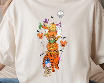 Retro Winnie The Pooh Halloween Shirt, Comfort Colors® Pooh Halloween T-Shirt, Pooh And Friends Halloween Shirt, Pooh Halloween Family Shirt