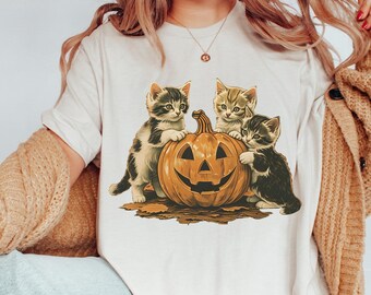 Vintage 90s Cat Halloween Sweatshirt, Retro Halloween Shirt, Spooky Season Tee, Pumpkin Shirt, Cat Lover T-shirt, Black Cat, Comfort Colors®