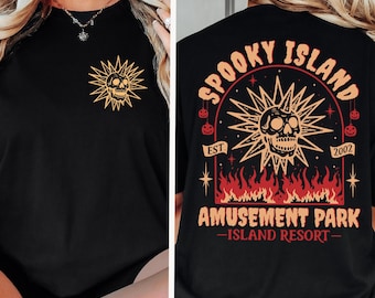 2 Sided Spooky Island Amusement Park Shirt, Retro 2000s Halloween Movie Shirt, Comfort Colors®, 90s Nostalgia Halloween Shirt, Summer Spooky