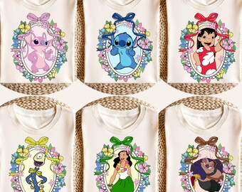 Vintage Lilo And Stitch Character Costume Shirt, Angel Stitch Scrump Pleakley Jumba Halloween T-shirt, Disney Spooky Season, Comfort Colors®