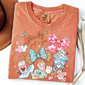 Disney Coquette Bow Literally Just A Girl Shirt, Disneyland Girl's Trip Shirt, Disneyland Mickey Minnie Ears Park Trip Shirt,Comfort Colors® image 6