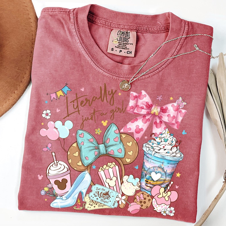 Disney Coquette Bow Literally Just A Girl Shirt, Disneyland Girl's Trip Shirt, Disneyland Mickey Minnie Ears Park Trip Shirt,Comfort Colors® image 5