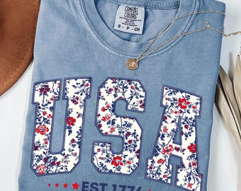 Comfort Colors® Retro USA T-Shirt, USA Est. 1776 Shirt, American Flag T-shirt, Patriotic T-shirt, Independence T-shirt, 4th Of July T-shirts