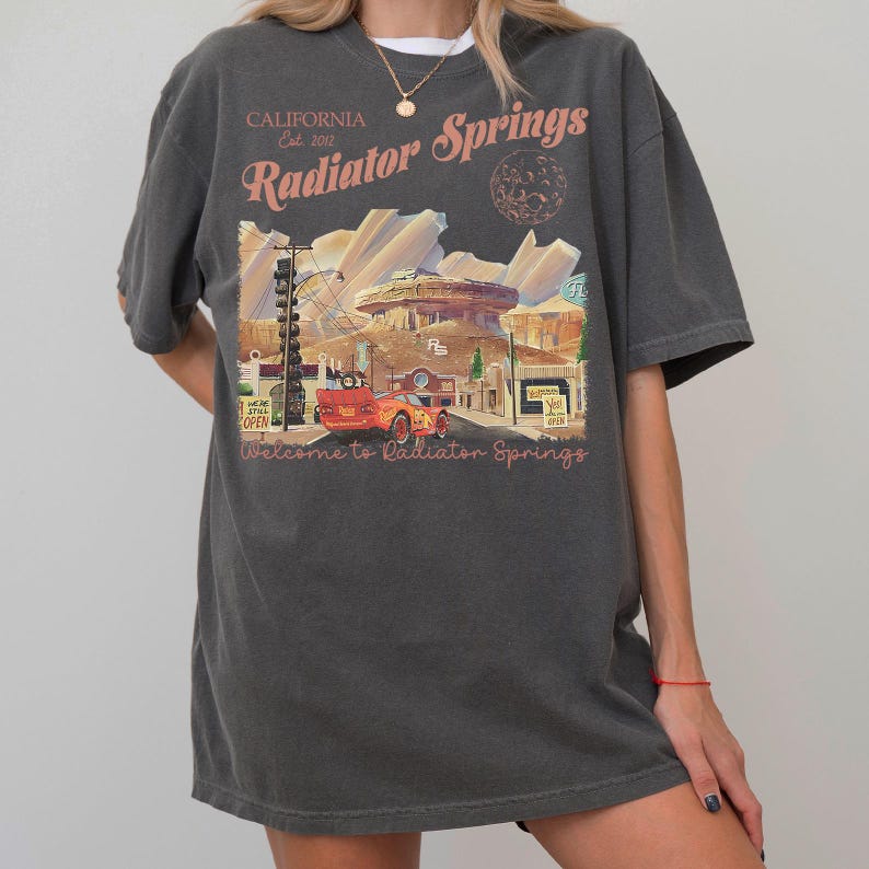 Vintage Radiator Springs Comfort Colors® Shirt, Lightning McQueen Disney Tee, Disney Vacation Shirt, Disneyland Tee, Pixar Cars Family Shirt image 1
