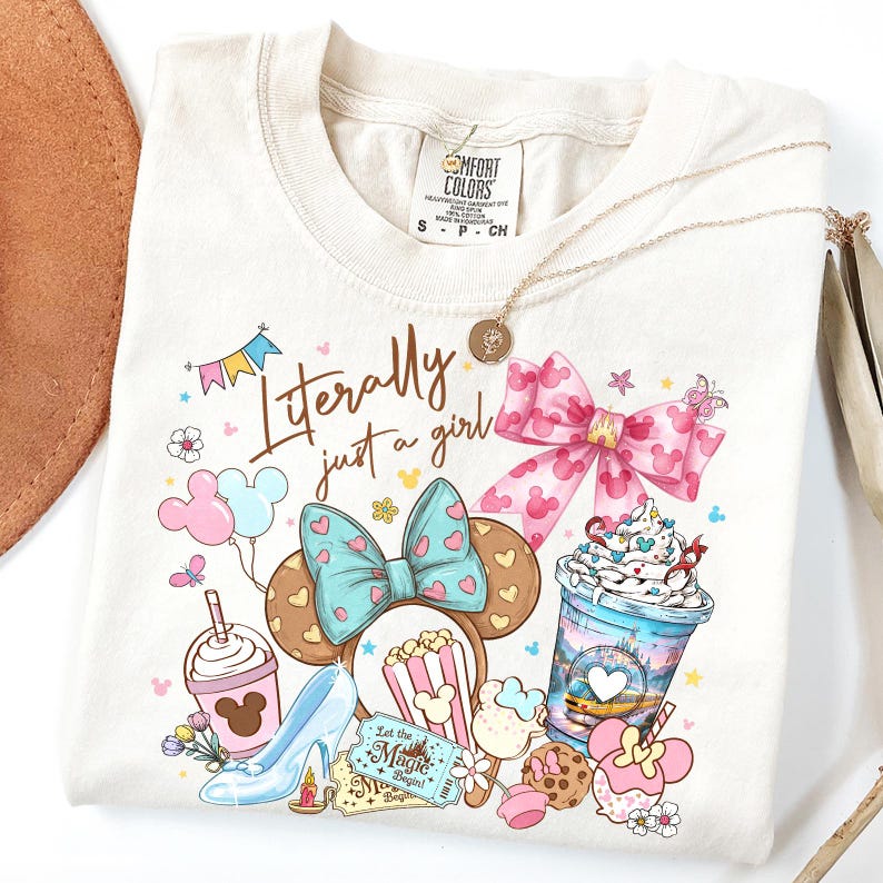 Disney Coquette Bow Literally Just A Girl Shirt, Disneyland Girl's Trip Shirt, Disneyland Mickey Minnie Ears Park Trip Shirt,Comfort Colors® image 1