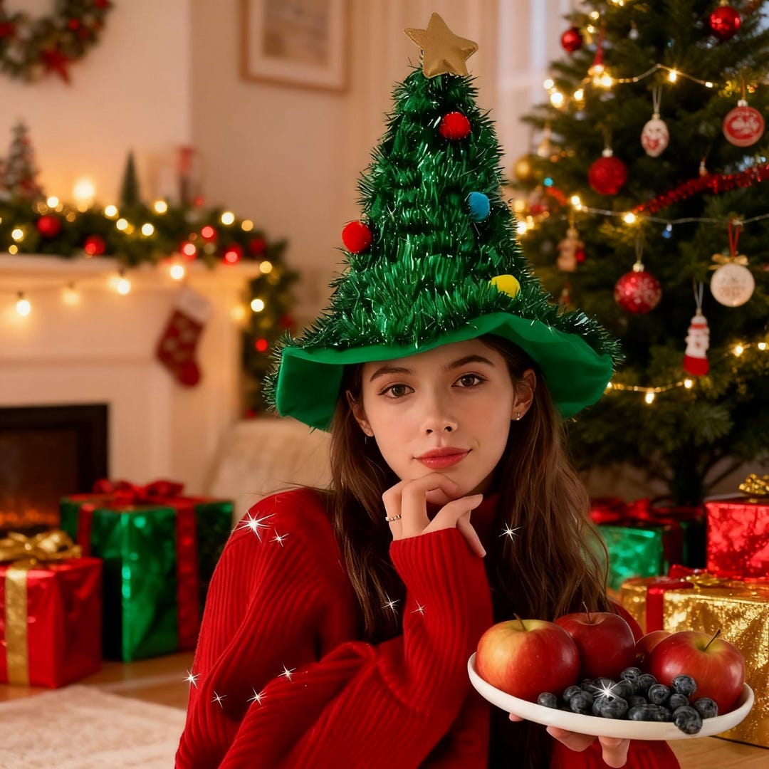 Cute 3D Christmas Triangular Hat With Star Design, Unisex Green Red ...