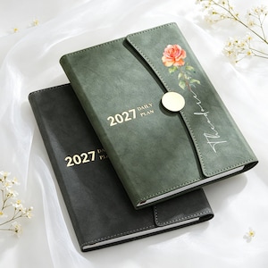 Personalized 2027 Birthday Flower Planner,Custom Leather Journal Set, Birth Month Flower Gift, Birthday Gift, Graduation Gifts, Teacher Gift