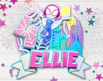 Décoration d'anniversaire fille araignée personnalisée - Décoration de fête avec prénom personnalisé - Thème super-héros rose