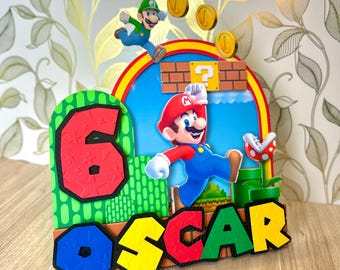Décoration de gâteau d'anniversaire Mario personnalisée, nom de joueur âge décoration de fête