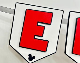 Bannière personnalisée avec nom de Mickey, décoration de fête d'anniversaire 3D