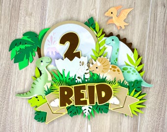 Décoration de gâteau d'anniversaire dinosaure personnalisée – Prénom personnalisé, décoration sur le thème de la jungle de l'âge