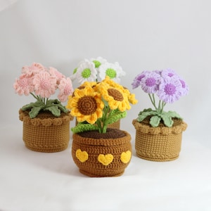 Handmade Crochet Flowers in Pot,Crochet Sunflower,Daisy,Birthday Gift,Mother&#39;s day Gift,Plant Potted Decor Ornament,Anniversary Gift,Teacher