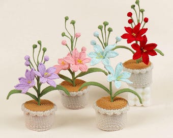 Crochet Lily Pot,Crochet Flower In Pot,Birthday Gift,Mother&#39;s day Gift,Plant Potted Decor Ornament,Anniversary Gift,Gift for Teacher