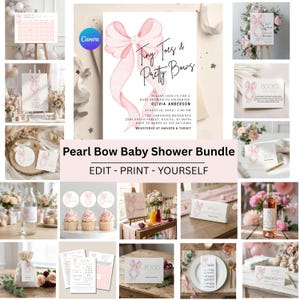 Tiny Toes & Pretty Bows" Personalized Baby Shower Welcome Sign - Blush Pink Bow Baby Girl Shower Decor - Custom Printable image 2