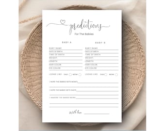 Twins Baby Shower Predictions Game, Keepsake Activity (Instant Download)