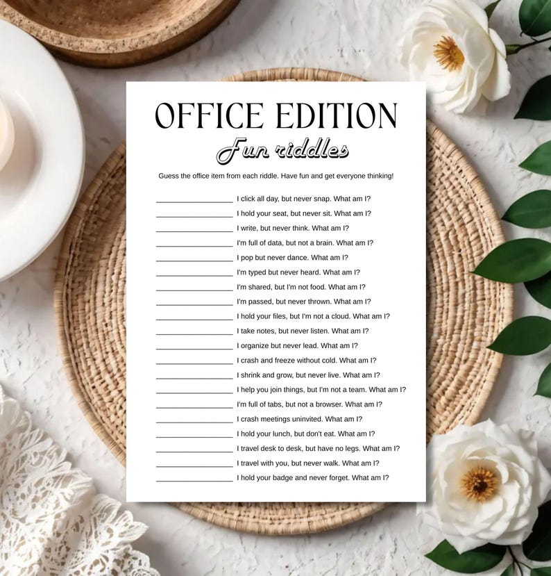 Printable Office Riddles Office Riddles Game | Brain Teaser, Team Building (digital Download ...