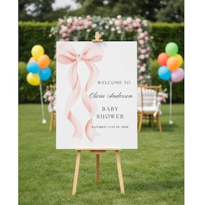 Personalized Pink Bow Baby Shower Welcome Sign - Digital Download & Print Ready - Elegant Welcome Poster for Girl Baby Shower