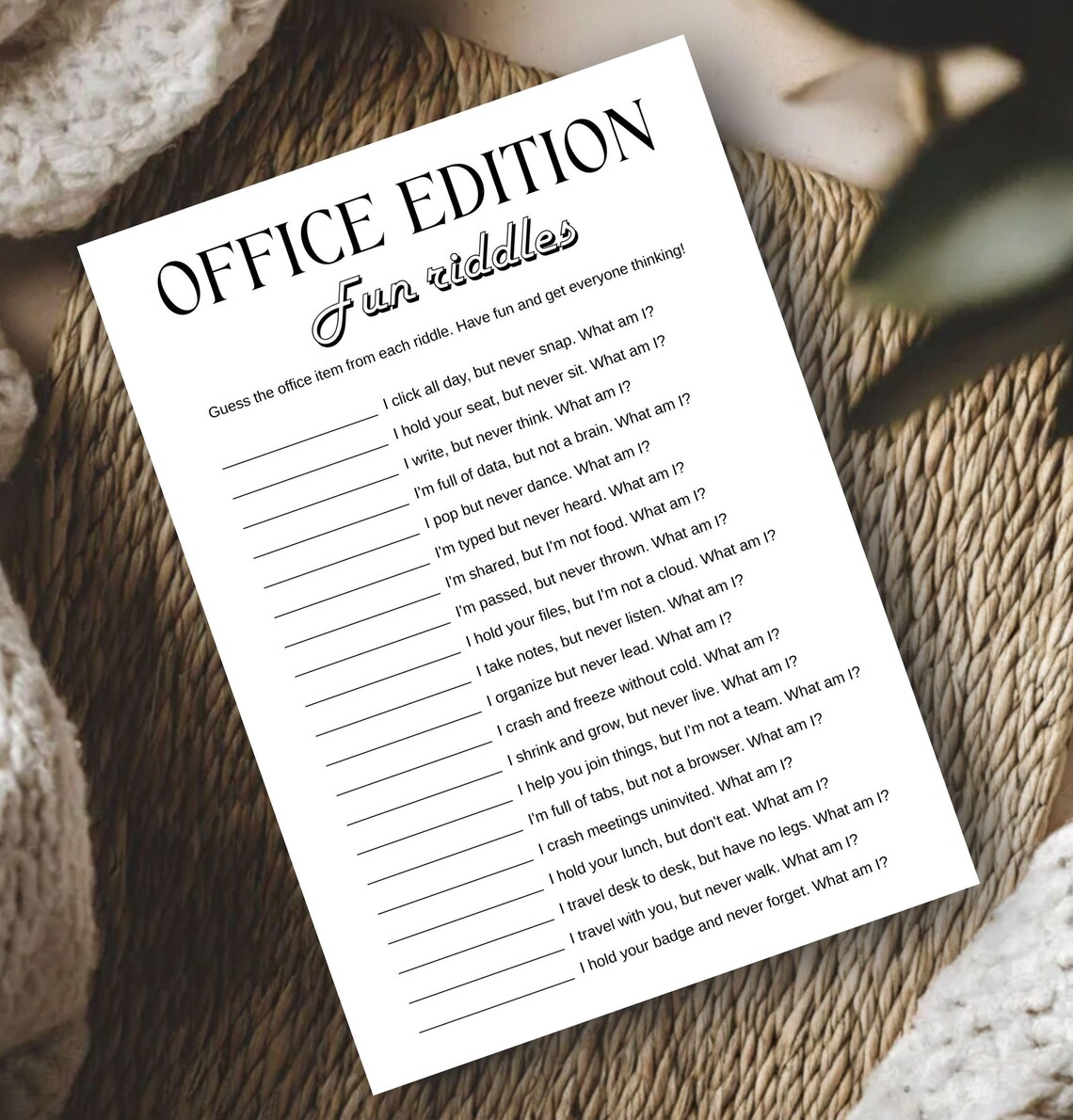 Printable Office Riddles Office Riddles Game | Brain Teaser, Team Building (digital Download ...