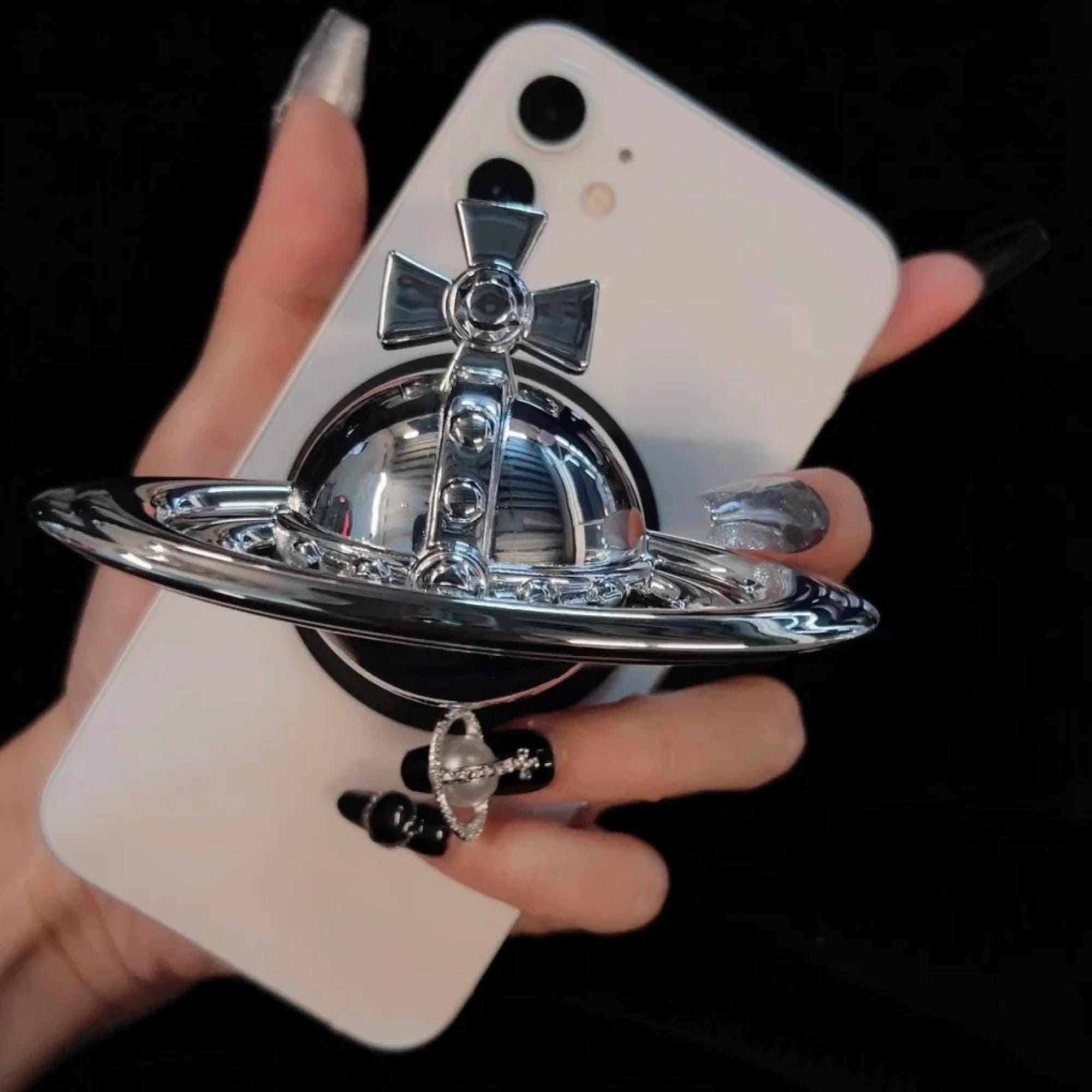 3D Printed Magasafe Phone Grip, Saturn Ring Design With Gothic
