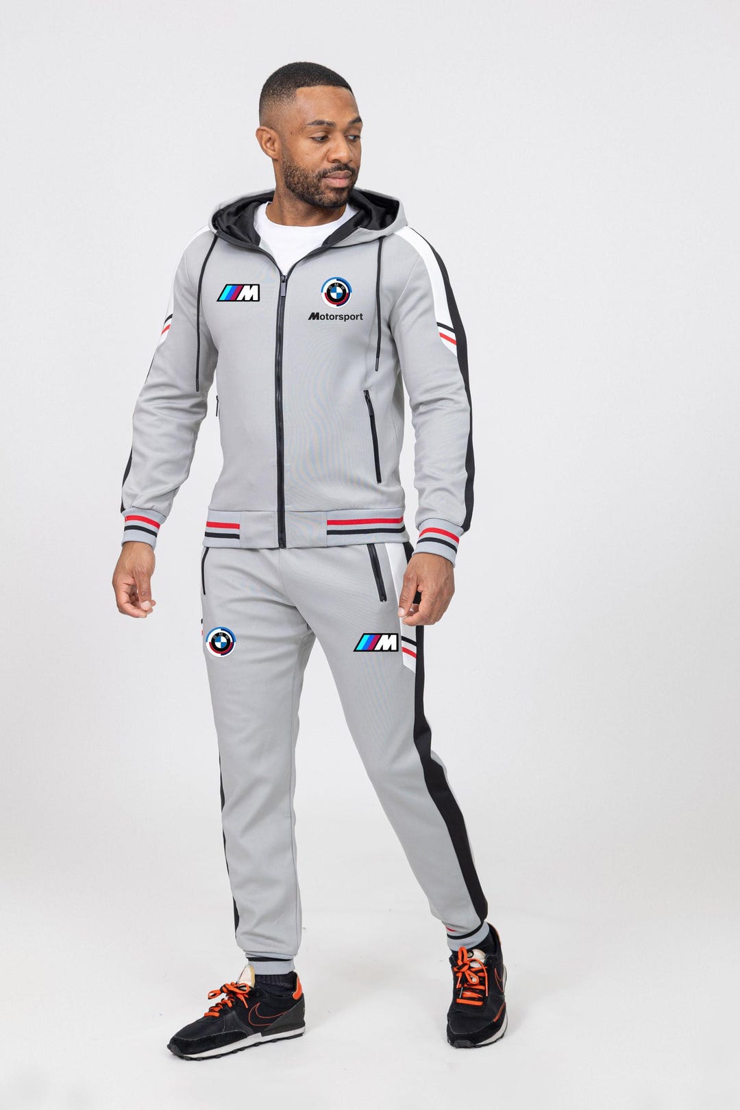 New 2025 Men's Gray Sports Tracksuit With BMW Motorsport Logo Stripes ...