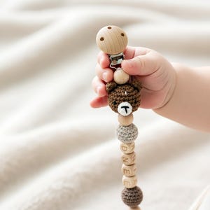 Crochet pacifier clip personalized with baby name