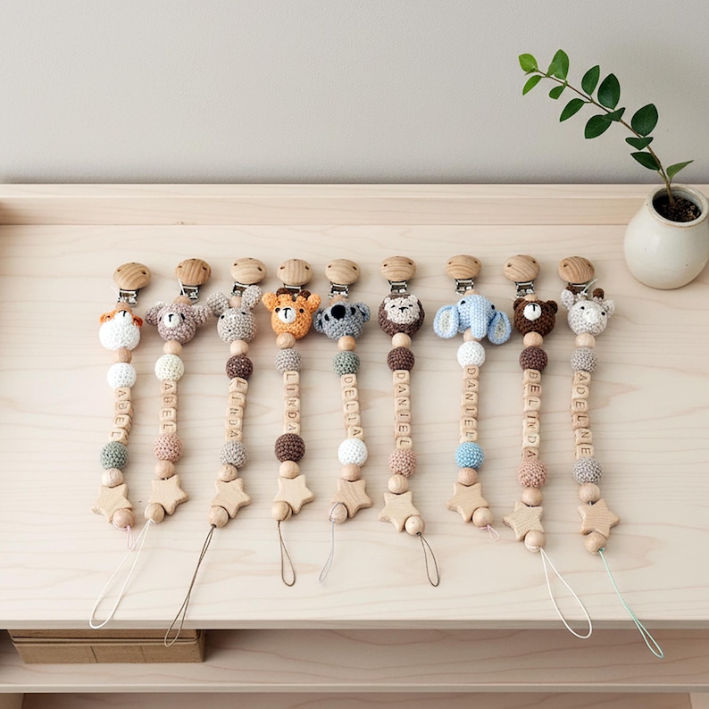 Baby shower personalized pacifier chain gift idea
