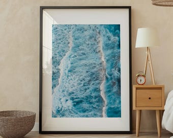 Aerial Ocean Surf Print: Stormy Wave Photography, Travel Art, Sydney