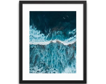 Aerial Surf Photography Print | Ocean Waves Wall Art | Coastal Beach Decor Poster