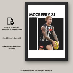 Beau McCreery Instant Download Wall Art, Collingwood FC Fan Art, AFL Wall Decor, Digital Artwork, Collingwood Art Print, Gift for AFL Fan