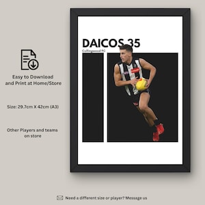 Nick Daicos Instant Download Wall Art, Collingwood FC Fan Art, AFL Wall Decor, Digital Artwork, Collingwood Art Print, Gift for AFL Fans