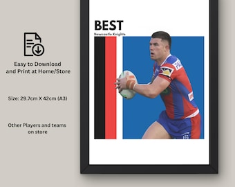 Bradman Newcastle Knights Art Print, NRL Fan Gift (Digital Download