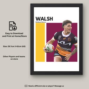 Reece Walsh Instant Download Wall Art, Brisbane Broncos Fan Art, NRL Wall Decor, Digital Artwork, Broncos Art Print, Gift for NRL Fans