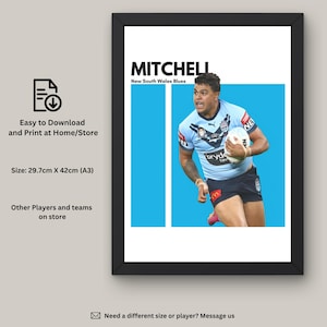Latrell Mitchell Instant Download Wall Art, New South Wales Blues NRL, NRL Wall Decor, Digital Art, NSW Blues Art Print, State of Origin