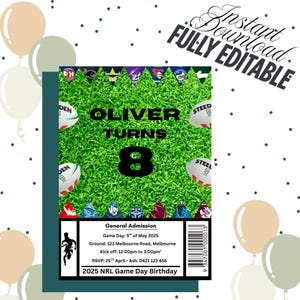 NRL Rugby Birthday Invitation, Rugby League Birthday Invitation, Rugby Invites, NRL Invitations, rugby Invite, Rugby Birthday