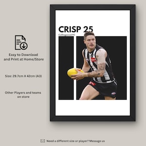 Jack Crisp Instant Download Wall Art, Collingwood FC Fan Art, AFL Wall Decor, Digital Artwork, Collingwood Art Print, Gift for AFL Fan