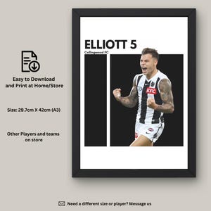 Jamie Elliott Instant Download Wall Art, Collingwood FC Fan Art, AFL Wall Decor, Digital Artwork, Collingwood Art Print, Gift for AFL Fans