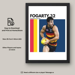 May include: Framed print featuring a football player in a team uniform, holding a ball. The print includes the player's name and number, along with the team's logo. The print is 11.7 inches x 16.5 inches (A3).