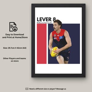 Jake Lever Instant Download Wall Art, Melbourne FC Fan Art, AFL Wall Decor, Digital Artwork, Melbourne Art Print, Gift for AFL Fans
