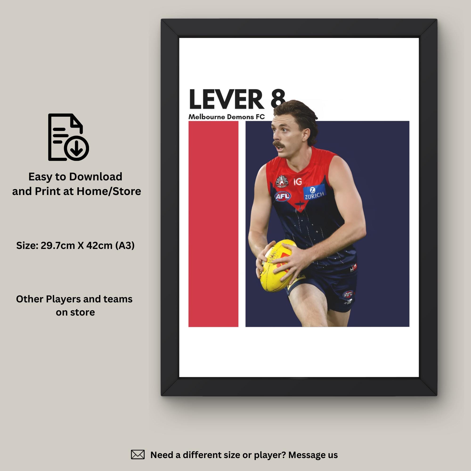 Jake Lever Melbourne FC Art Print: AFL Fan Gift (digital Download) - Etsy