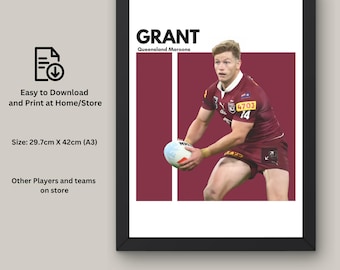 Harry Grant NRL Print: Queensland Maroons Fan Art (Digital Download)