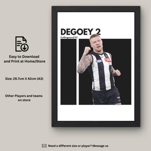 Jordan DeGoey Instant Download Wall Art, Collingwood FC Fan Art, AFL Wall Decor, Digital Artwork, Collingwood Art Print, Gift for AFL Fans