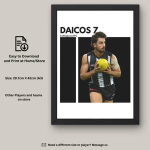 Josh Daicos Instant Download Wall Art, Collingwood FC Fan Art, AFL Wall Decor, Digital Artwork, Collingwood Art Print, Gift for AFL Fan
